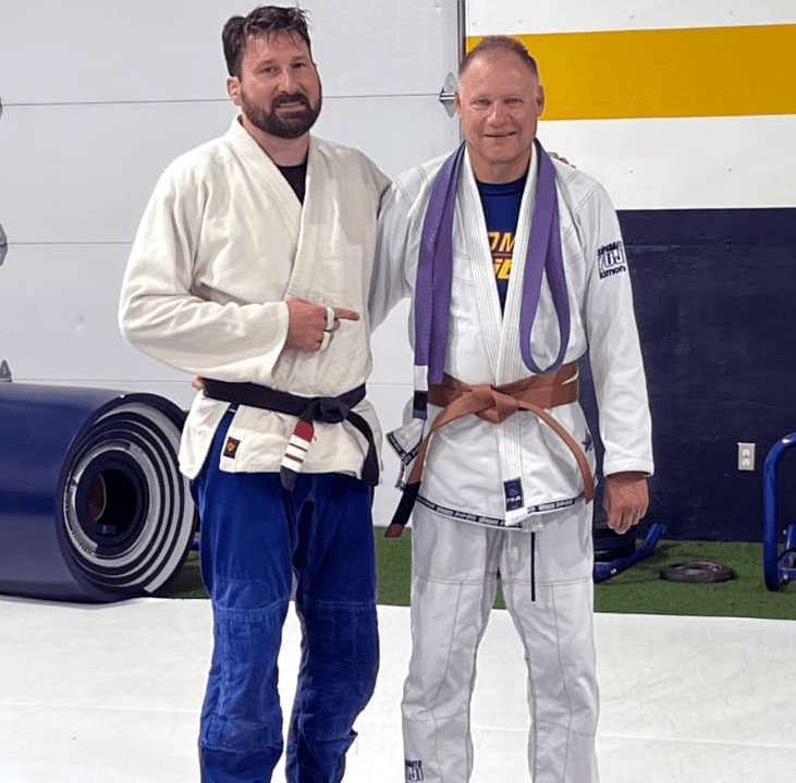Professor Jared Lorenz and Coach Kelly Wilmore, Brazilian Jiu-Jitsu instructors at Sandman Jiu-Jitsu in Independence, Virginia